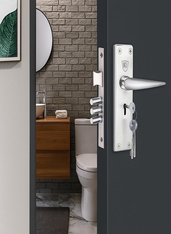 KI SHIELD طقم قفل باب نقر من الفولاذ المقاوم للصدأ KI SHIELD MHS 1011 مقاس 6 بوصات بلمسة نهائية من الكروم، مناسب للحمامات والمطابخ وغرف النوم وغرف التخزين | ملحقات الأبواب، طقم مقابض أبواب KY مع قفل مزدوج الدوران 65 مم - Image 1